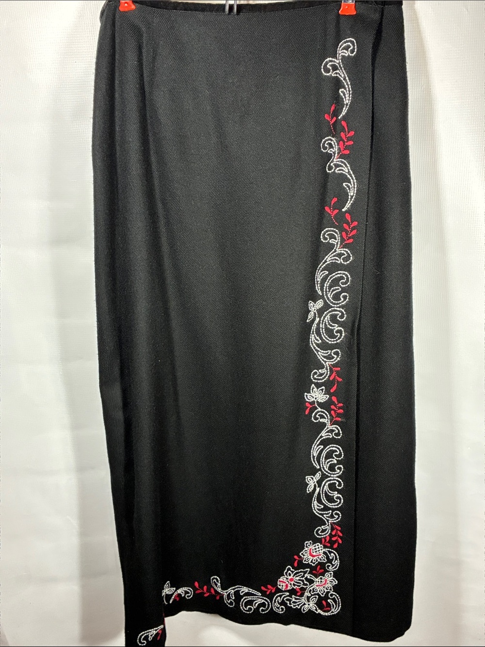 Vintage Y2K Black Embroidered Skirt with Red & white Accent